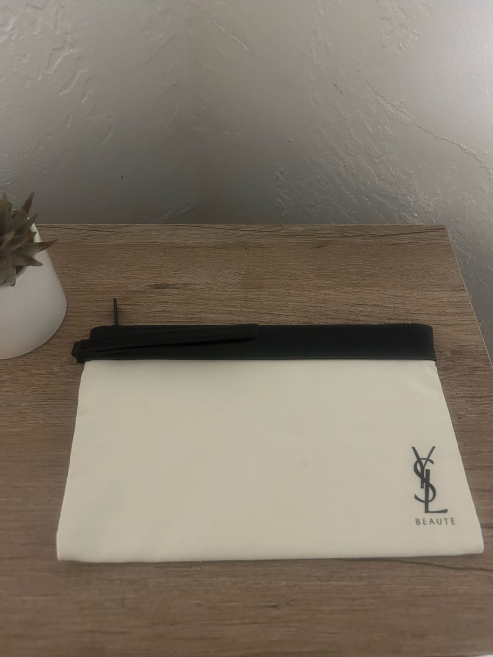 Yves Saint Laurent Beaute Cream Pouch with Black Trim Wristlet
